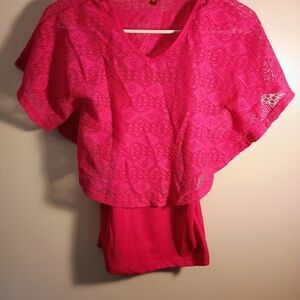 Pink Lace Overlay Top